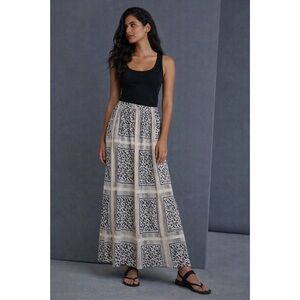 Easel Los Angeles Leopard Patchwork Maxi Skirt Boho Ivory Black M